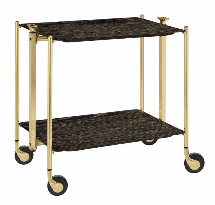 Rolling Table With Laminated Trays Dark Oak